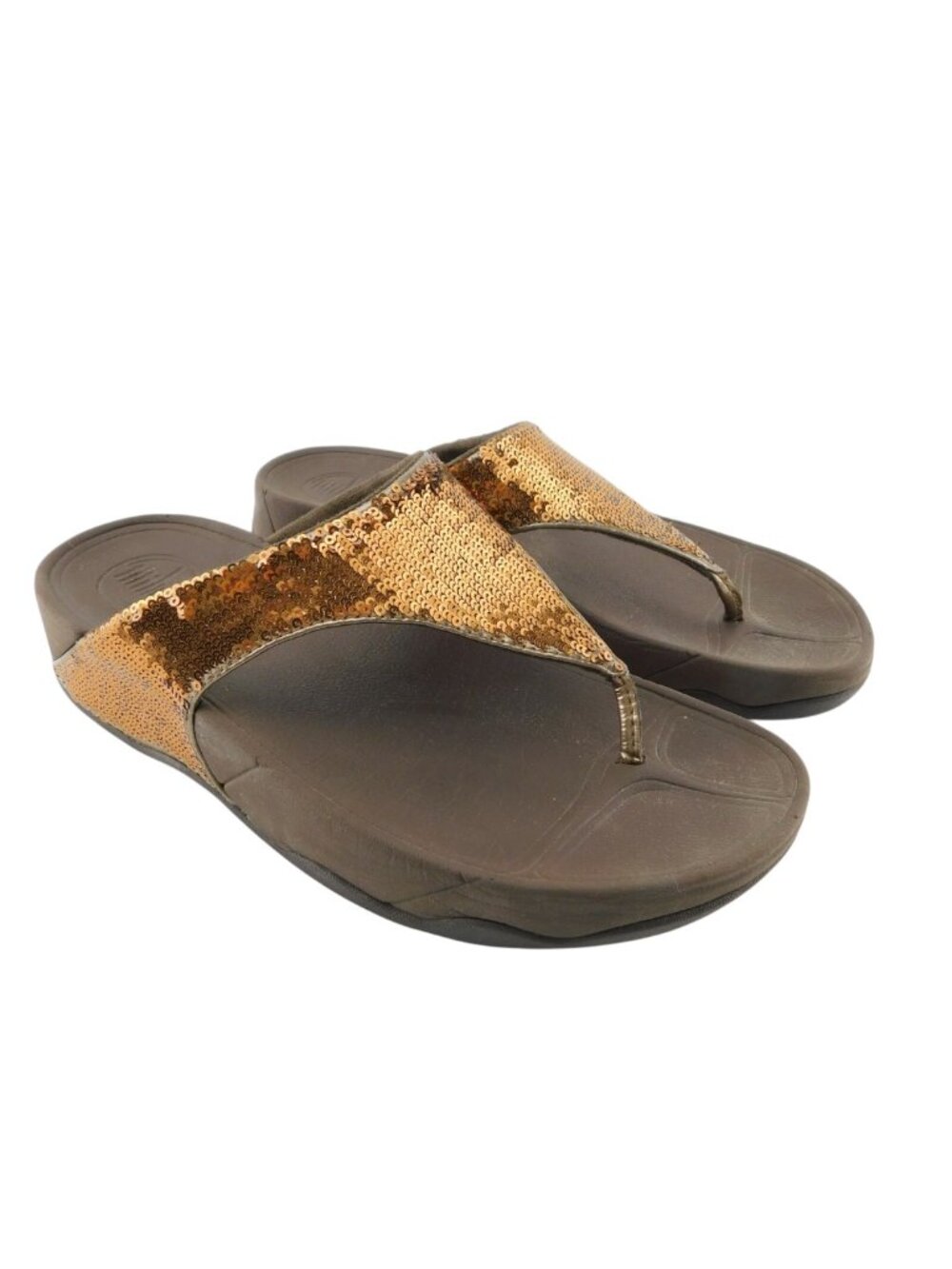 FITFLOP Bronze Sequin Thong Platform Sandals 8